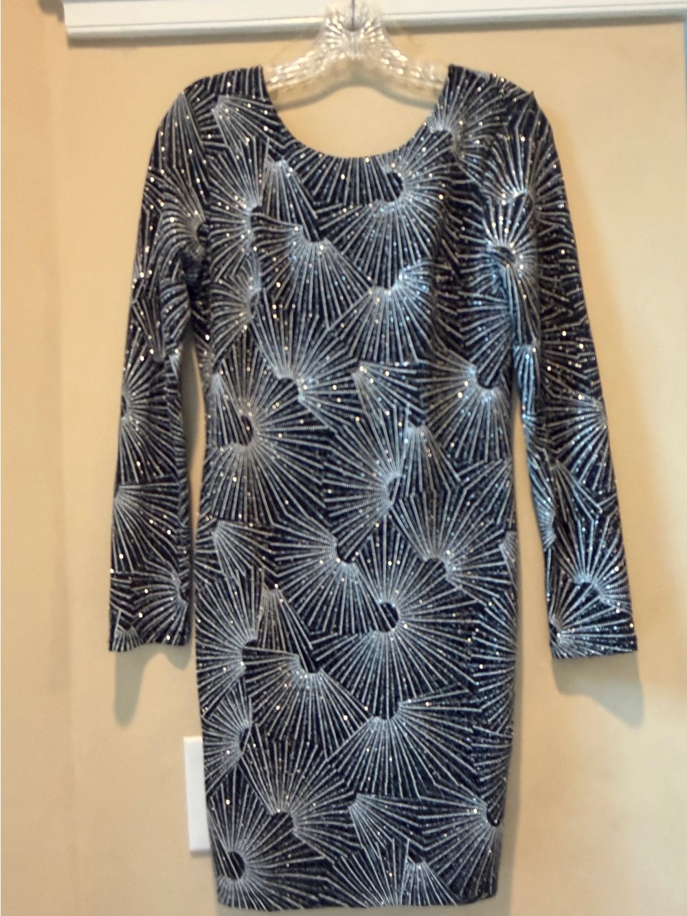 Charlotte Russe Black Long Sleeve Sequin Burst Bodycon Dress